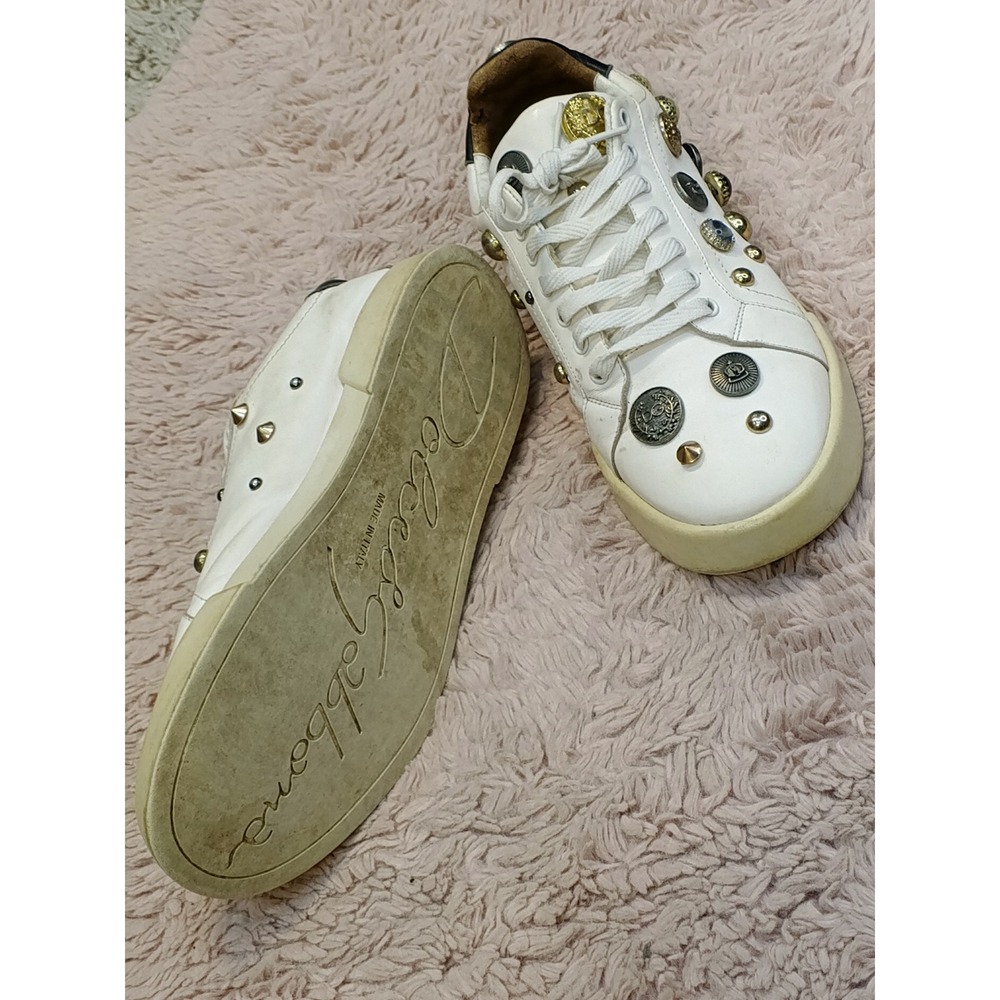 Dolce & Gabbana Portofino White Leather Embellished Button Stud Sneakers Italy